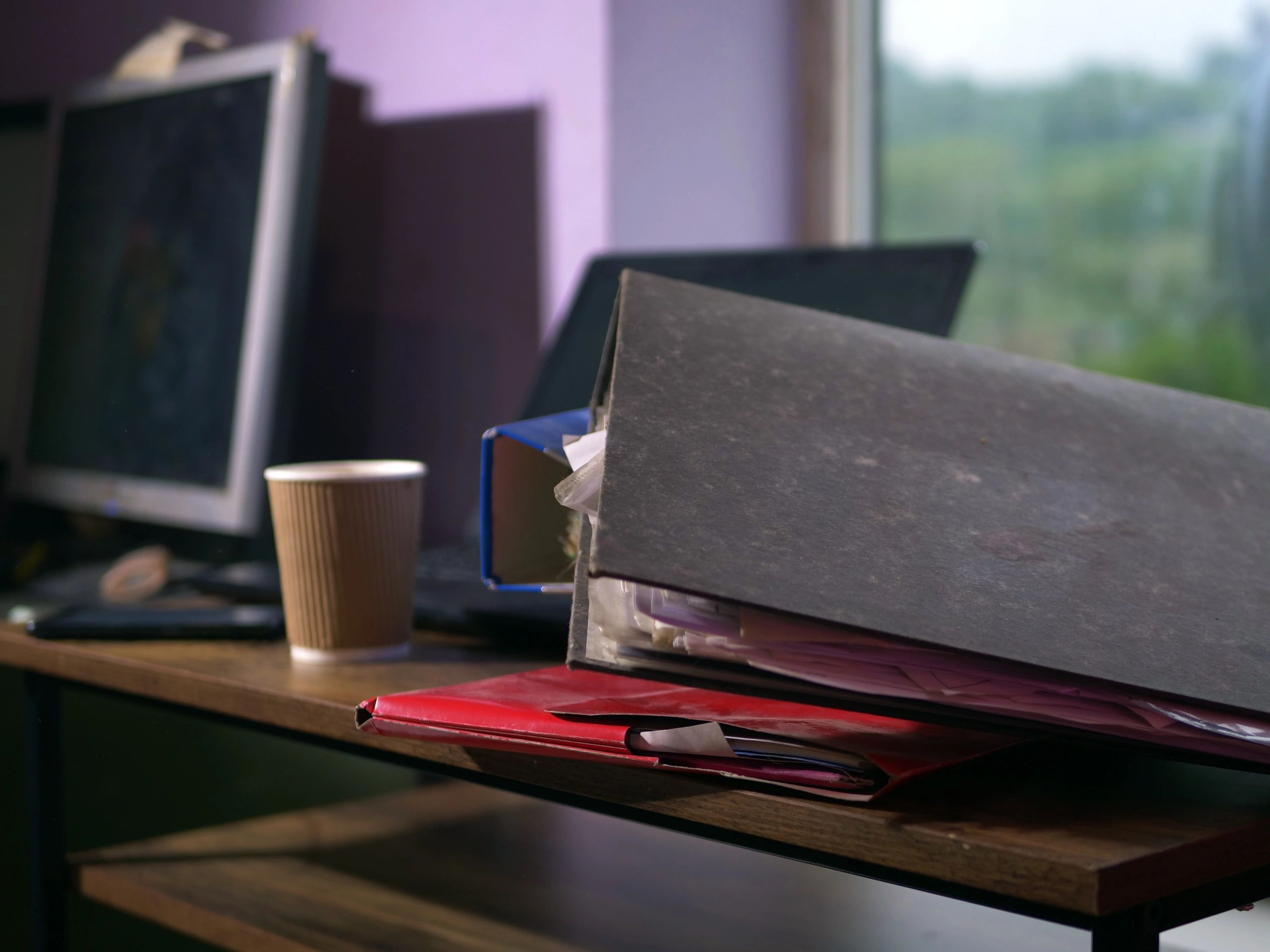 Desk with legal and research documents